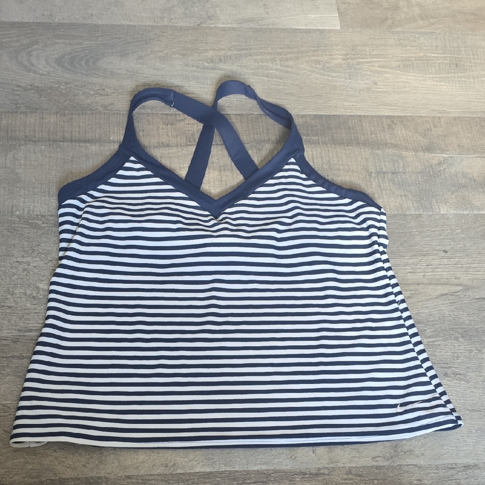 Nike Blue and White Striped Bikini Top